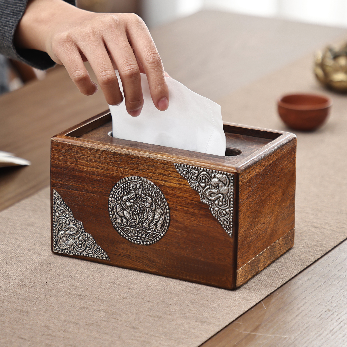 异丽实木复古收纳抽纸盒木质