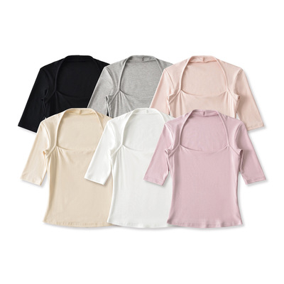 法式赫本复古方领包肩T恤女