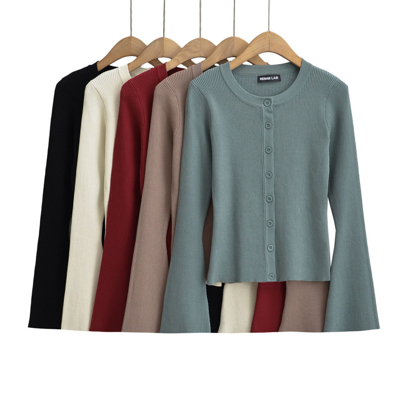 法式复古单排扣针织衫女修身显瘦百搭喇叭袖长袖上衣2026春季新款,女装/女士精品,毛针织衫,淘宝优惠券,粉丝福利购,淘宝优惠卷