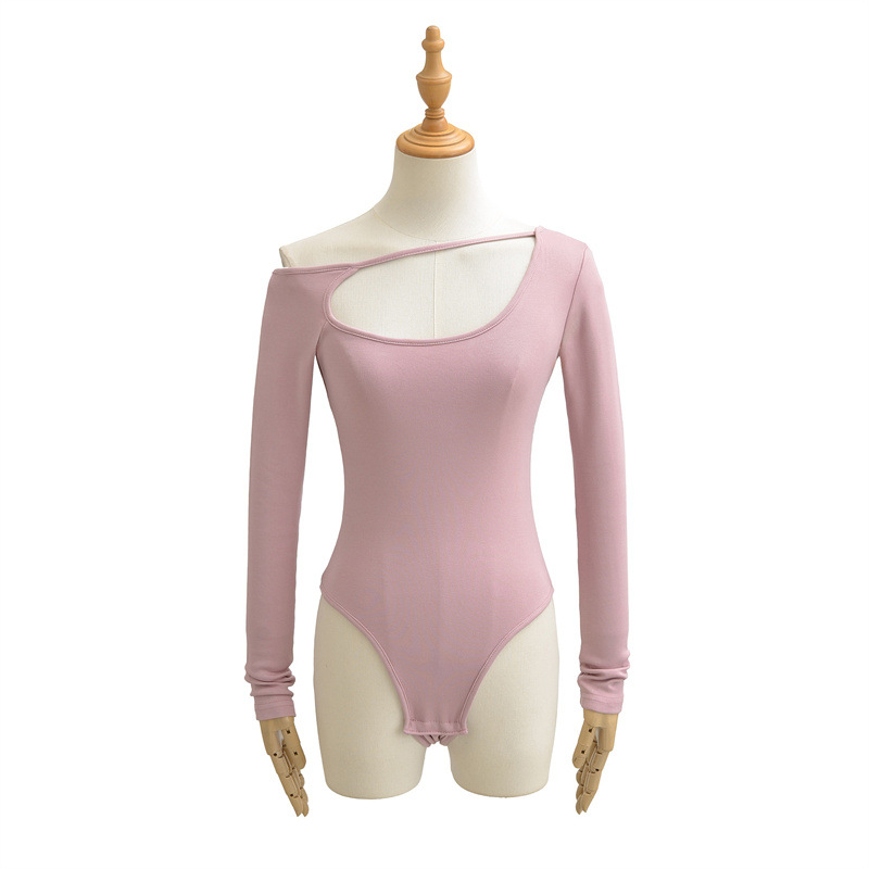 纯欲风斜肩性感露背长袖连体衣美式辣妹甜美外穿内搭T恤2025秋季