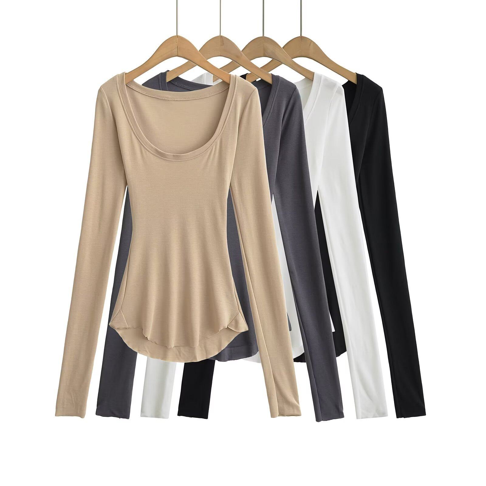 内搭风辣妹性感大U领T恤女轻薄