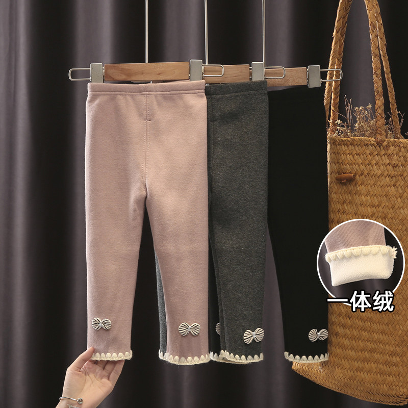 女童加绒打底裤春秋冬款婴儿童一体绒加厚冬季外穿女宝宝薄绒裤子