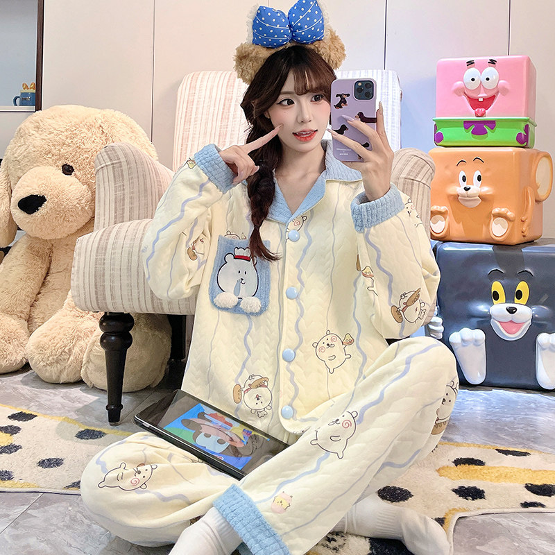 空气棉夹层加厚睡衣女款秋冬季冬天保暖2026新款可外穿家居服春秋