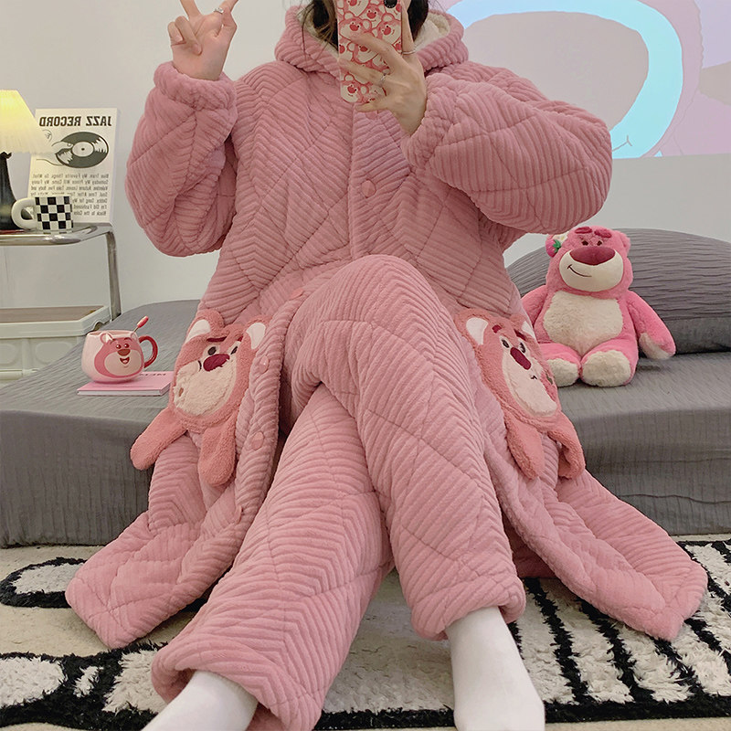 珊瑚绒睡袍女秋冬季加厚加绒