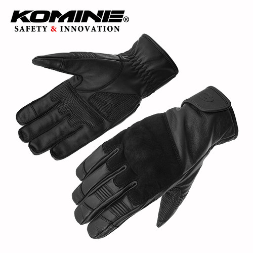 KOMINE秋冬复古防水皮革骑行手套