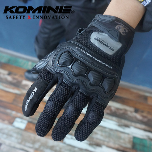 komine夏季皮革拼网眼摩托车手套