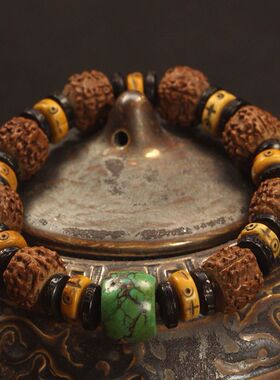 纯天然藏式小金刚龙鳞纹盘龙纹配原矿绿松石手串手链佛珠文玩男女