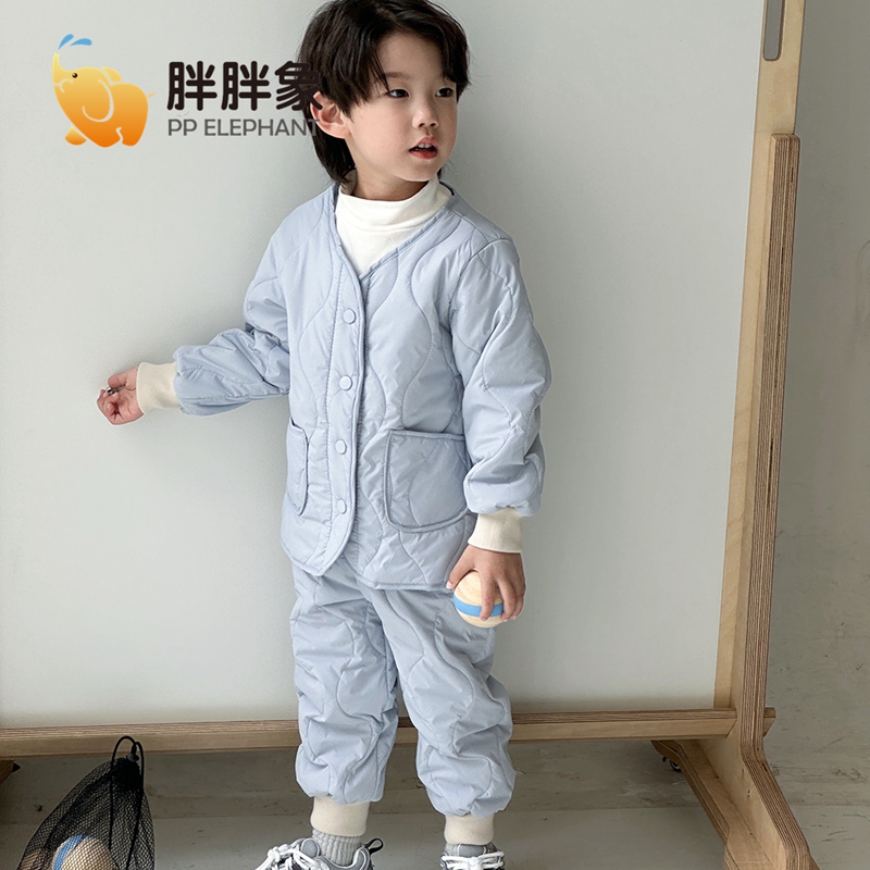 胖胖象儿童纯色棉外套裤子两件套清仓男女童秋冬季保暖套装
