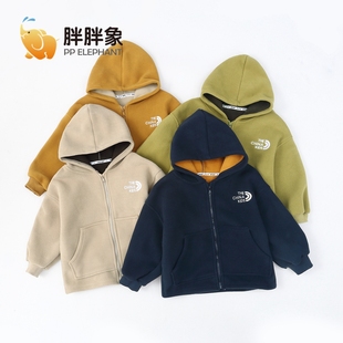 胖胖象反季儿童连帽毛毛衣春秋季中大童宝宝休闲保暖外套
