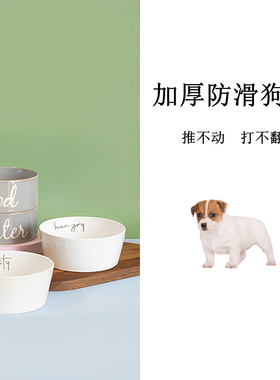 外贸陶瓷韩款微瑕中号防打翻手绘高颜值可爱猫粮狗粮宠物陶瓷碗