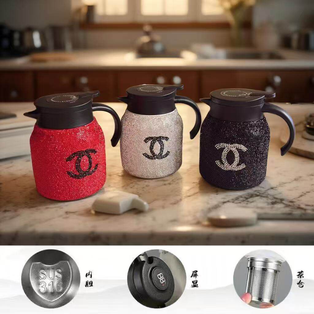 镶钻智能显温大容量养生泡茶保温杯茶水分离带滤网不锈钢焖茶水壶