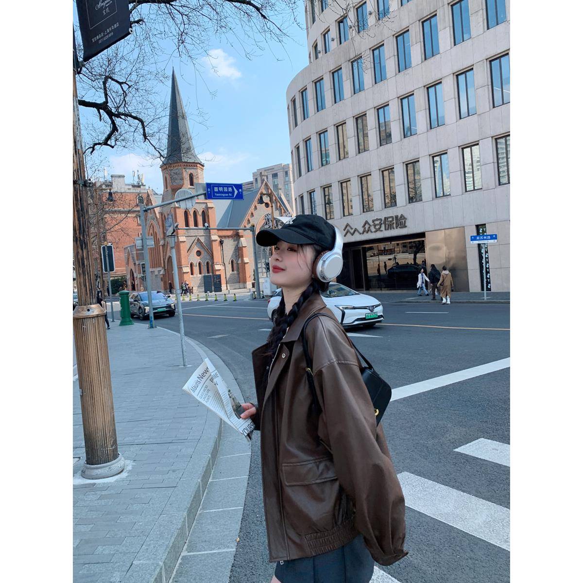 棕色皮衣外套女2025春秋新款小个子超火复古高级感夹克美拉德机车