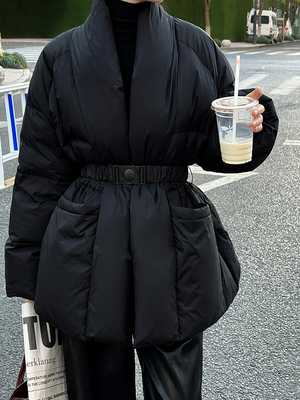 sashalive设计感系带收腰羽绒服新中式国风90白鸭绒时尚外套