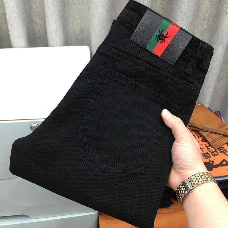 小蜜蜂秋季九分黑色牛仔裤男直筒宽松休闲修身小脚纯黑长裤秋冬款