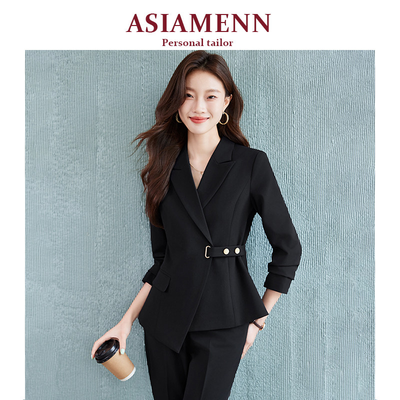 黑色西装套装女2024新款高级感小个子工作服酒店经理面试西服外套