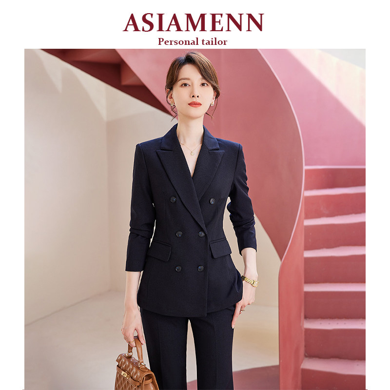 藏青色西装外套女2025新款春夏小个子商务正装总裁经理干练工作装