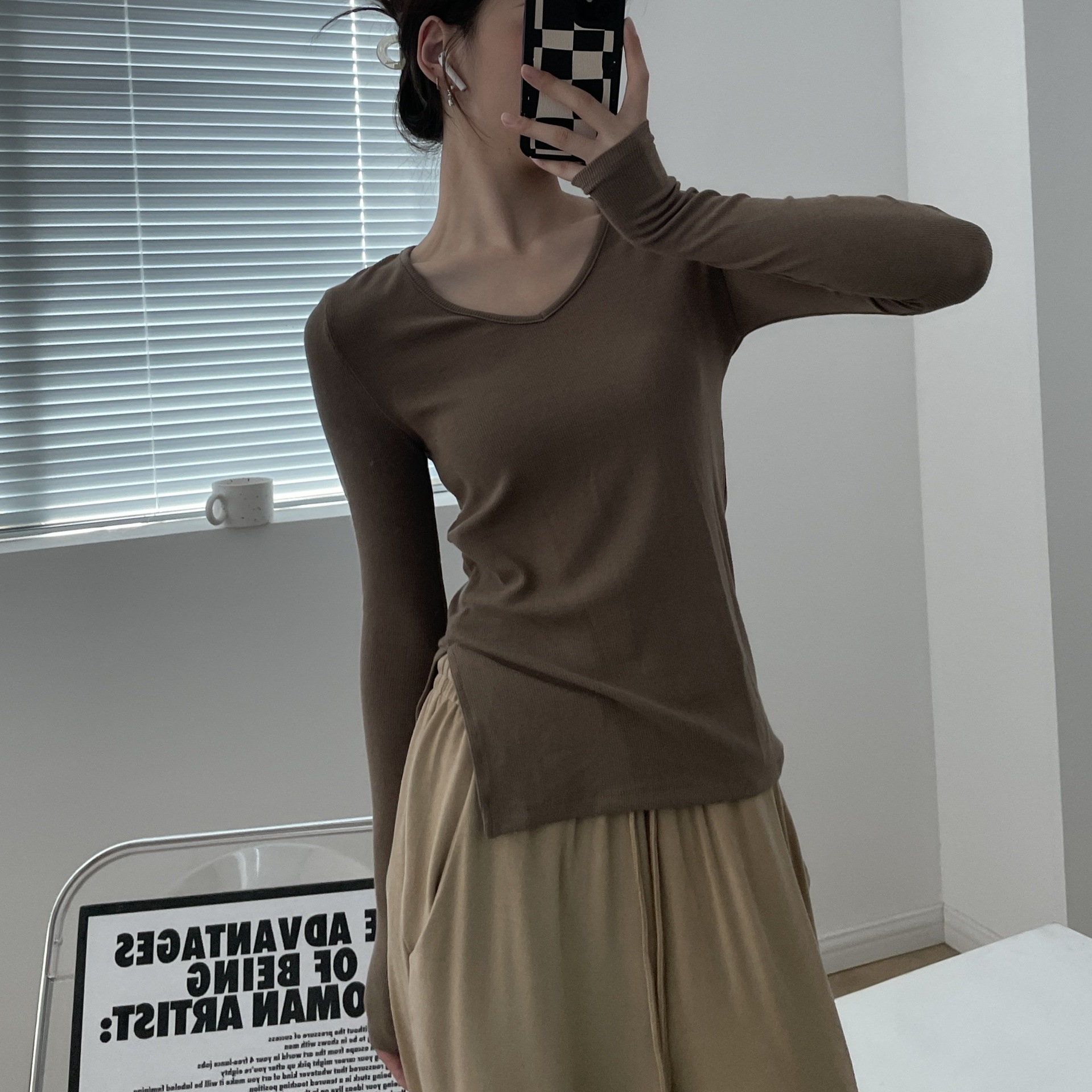 韩版开叉长袖舞蹈练功服形体上衣