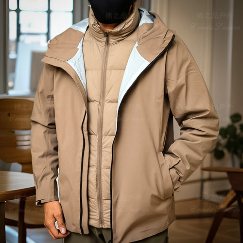 CondorLauren全天候防水防风冬季男士叠穿立领羽绒服硬壳冲锋衣