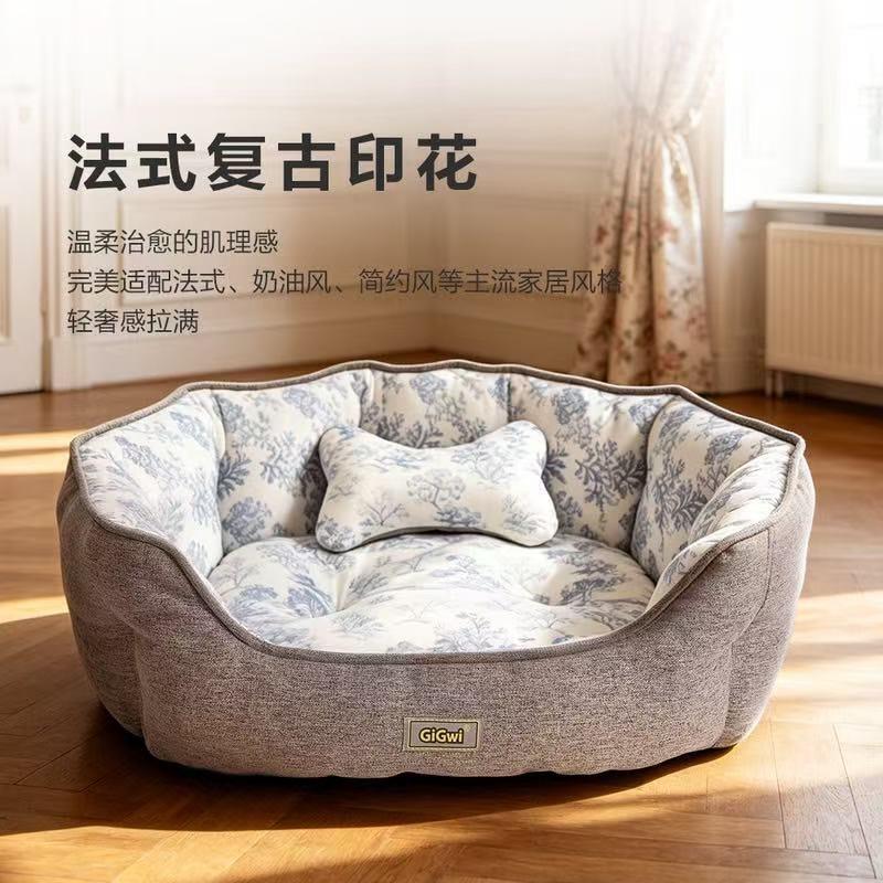 山姆贵为法式复古印花亲肤凉感沙发床配枕头猫狗小床宠物窝双面用