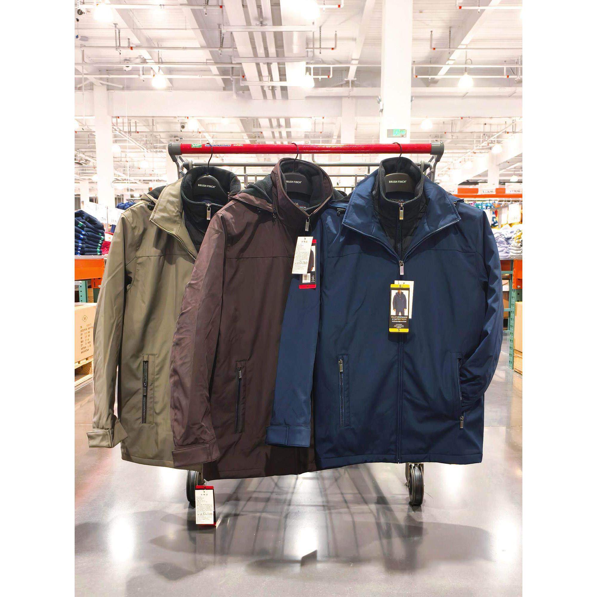 开市客国内代购Weatherproof男棉服外套假两件中长款连帽加厚保暖