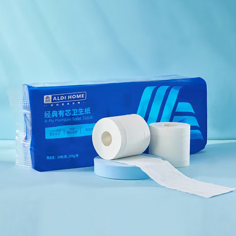 奥乐齐代经典四层舒适有芯卫生纸10卷100%原生木浆加厚设计
