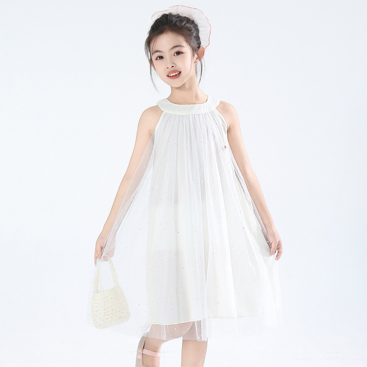 迪士尼女童无袖连衣裙夏季新款背心裙公主裙时尚洋气学生纱纱裙子