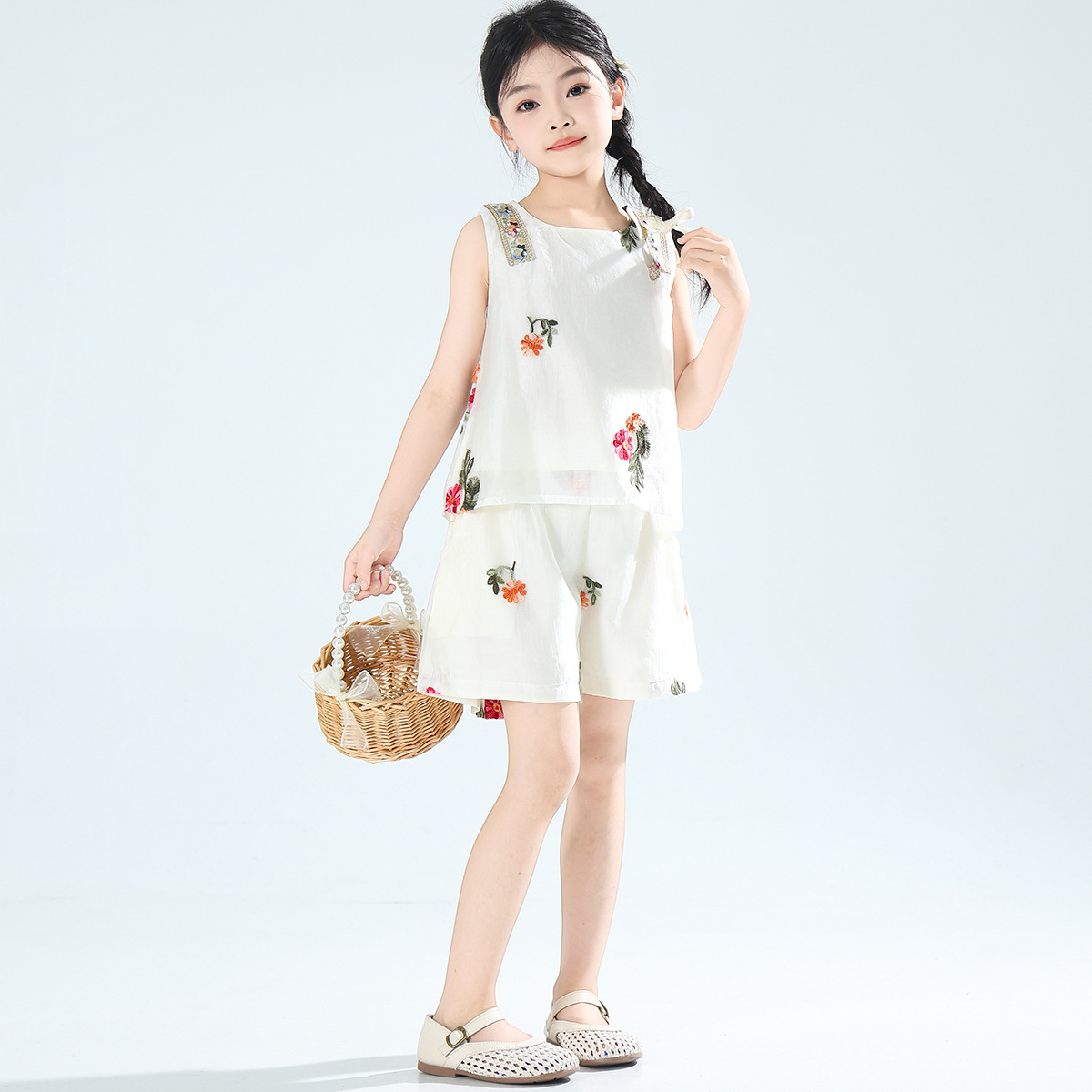 迪士尼女童背心阔腿裤夏装无袖上衣短裤长裤印花夏季新款二件套装