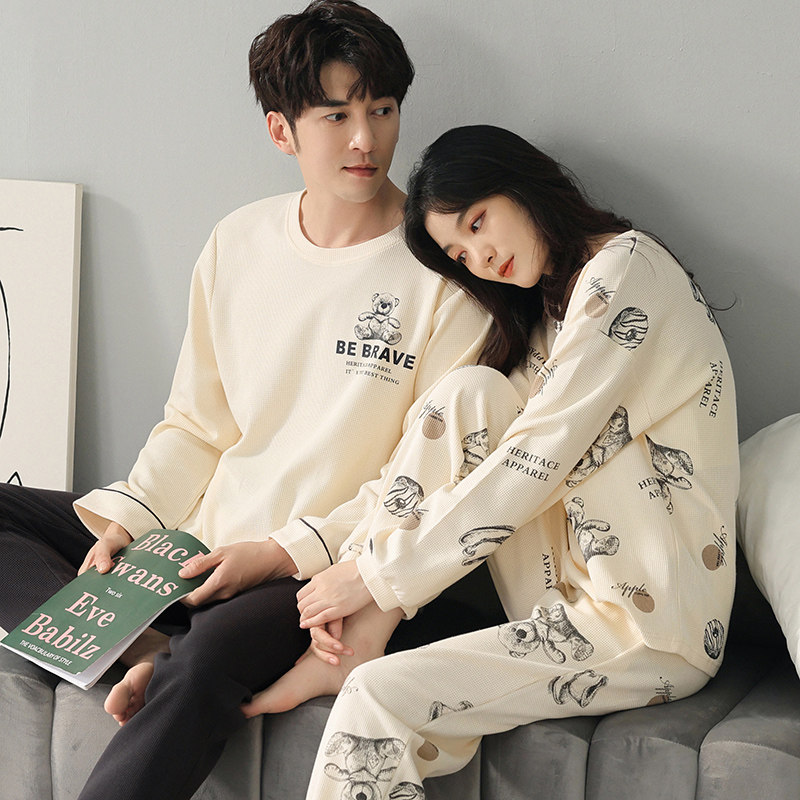 2025年新款情侣睡衣纯棉春秋男女青年长袖家居服时尚洋气休闲套装,女士内衣/男士内衣/家居服,睡衣/家居服套装,淘宝优惠券,粉丝福利购,淘宝优惠卷