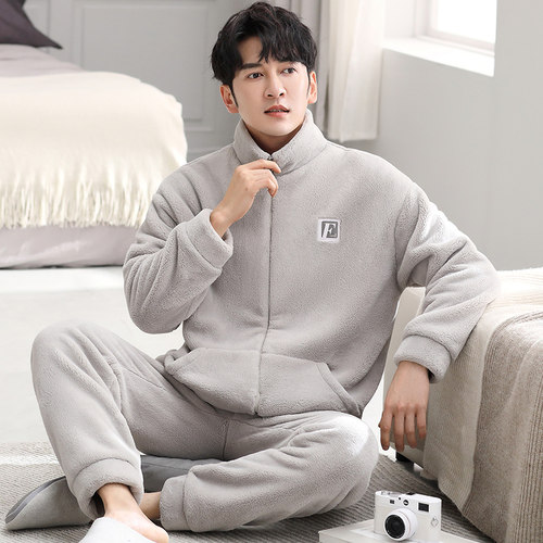 男士珊瑚绒加厚睡衣冬季可外穿