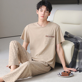纯棉薄款 休闲套头大码 短袖 睡衣男夏季 长裤 2025新款 青年家居服套装