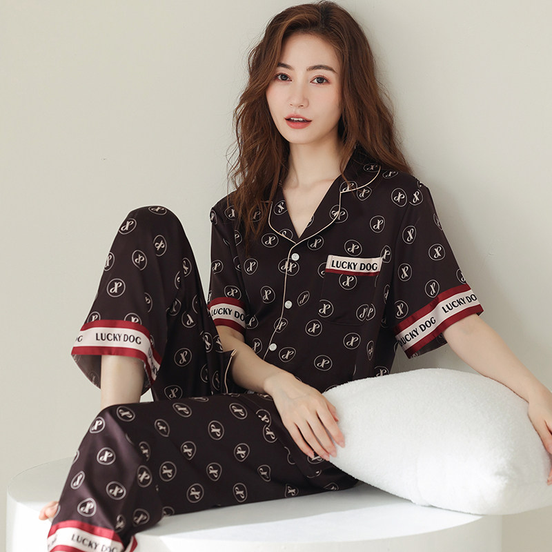 睡衣女夏季冰丝短袖仿真丝绸家居服2023年新款夏天薄款高级感套装