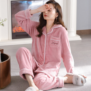 法兰绒睡衣女秋冬2025年新款 珊瑚绒加厚家居服冬天大码 可外穿套装