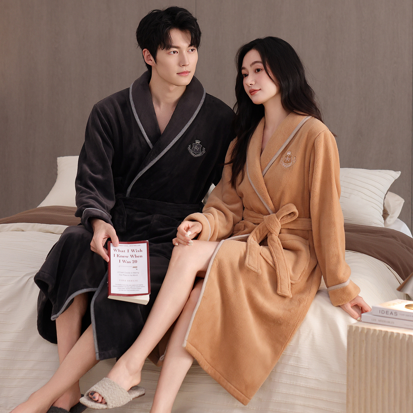 珊瑚绒睡袍冬季女情侣加厚加绒