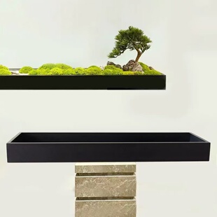 定制不锈钢微景观花槽托盘桌面造景接水盘长方形多肉花盆铁艺底座