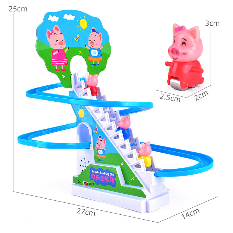 THE NEW DOUYIN THE SAME PIGGY CLIMBING STAIRS MUSIC LIGHTS SLIDES RAIL CARS CHILDRENS STALLS ELECTRIC TOYS