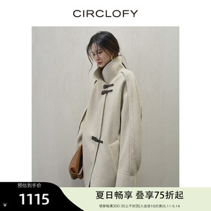 CIRCLOFY瑟夕蝙蝠袖门襟扣袢双面呢全羊毛大衣女2023冬季毛呢外套