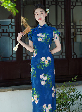 洛士博的白茶清欢印花古法民国风全开襟中式无省旗袍连衣裙夏