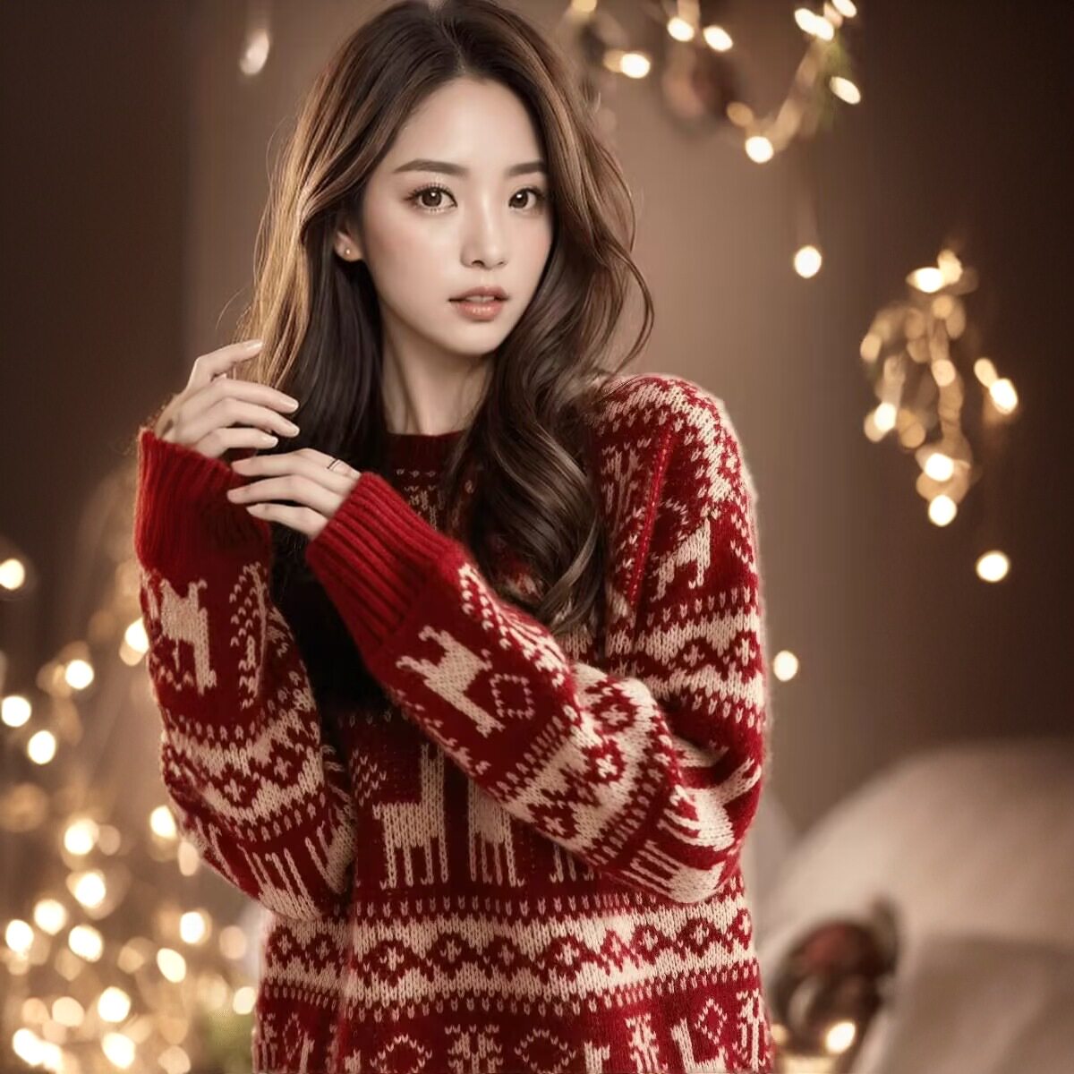 过新年红色毛衣女秋冬季加厚圣诞设计感慵懒风内搭打底针织衫