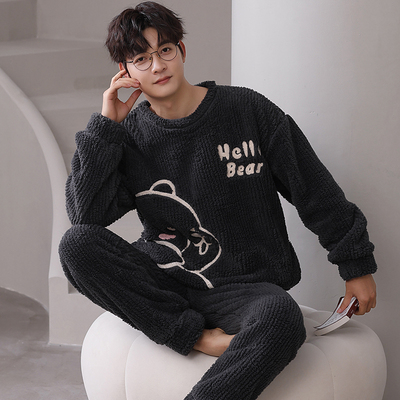 男士睡衣加厚珊瑚绒冬季卡通