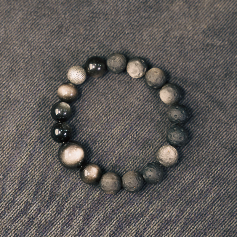 曲尾花手工陨石纹理银曜石手串