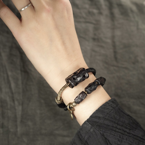 曲尾花原创设计黑檀木手链男士潮