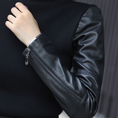 真皮绵羊皮皮袖打底衫女冬新款加肥加大高领毛衣衫皮草马甲内搭