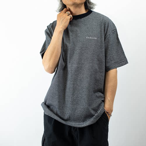 日系复古全棉条纹针织圆领短袖