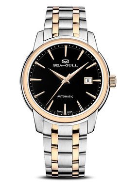 海鸥表217.421L玫瑰金黑盘自动机械女款大三针日历ST2130情侣款