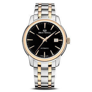 海鸥表217.421L玫瑰金黑盘自动机械女款大三针日历ST2130情侣款