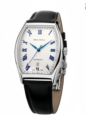 海鸥表849.402酒桶方形商务经典罗马数字蓝针日历自动机械男表