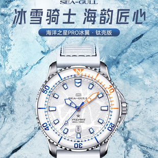 海鸥表海洋系列PRO冰翼潜水表钛表壳300米防水冰裂纹送钢表带1210