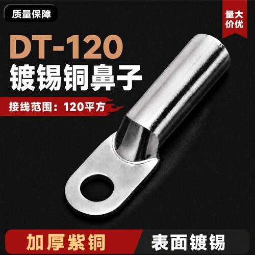 DT-120平方镀锡铜鼻子线鼻子接线鼻接线端子铜线耳堵油铜接头B级
