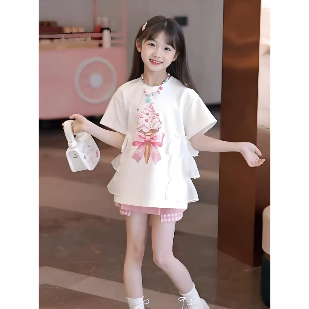 女童白色短袖t恤2026新款儿童夏装上衣中大童女孩夏季半袖打底衫