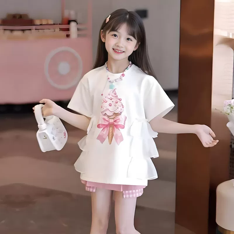女童白色短袖t恤2026新款儿童夏装上衣中大童女孩夏季半袖打底衫